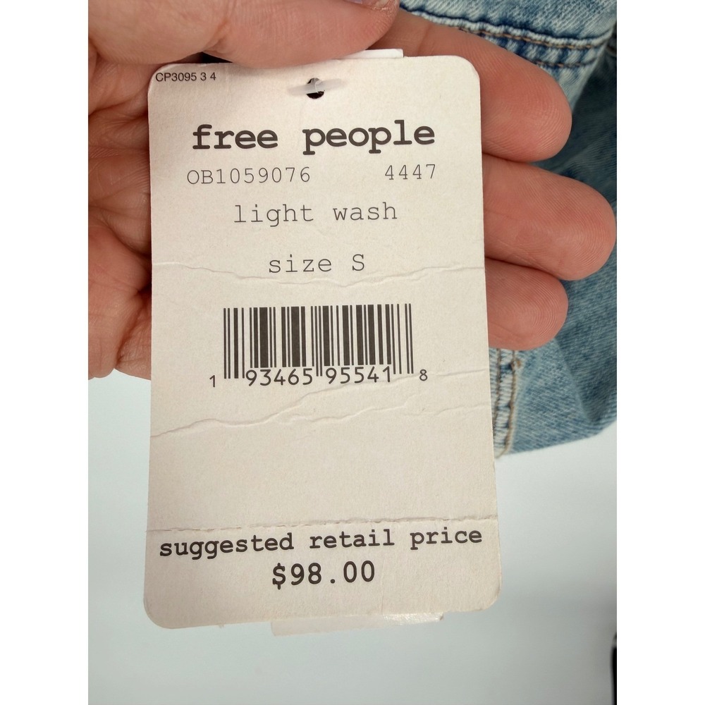 Free People Distressed Denim Jacket Light Wash Blue Womens Size Small - Picture 6 of 13